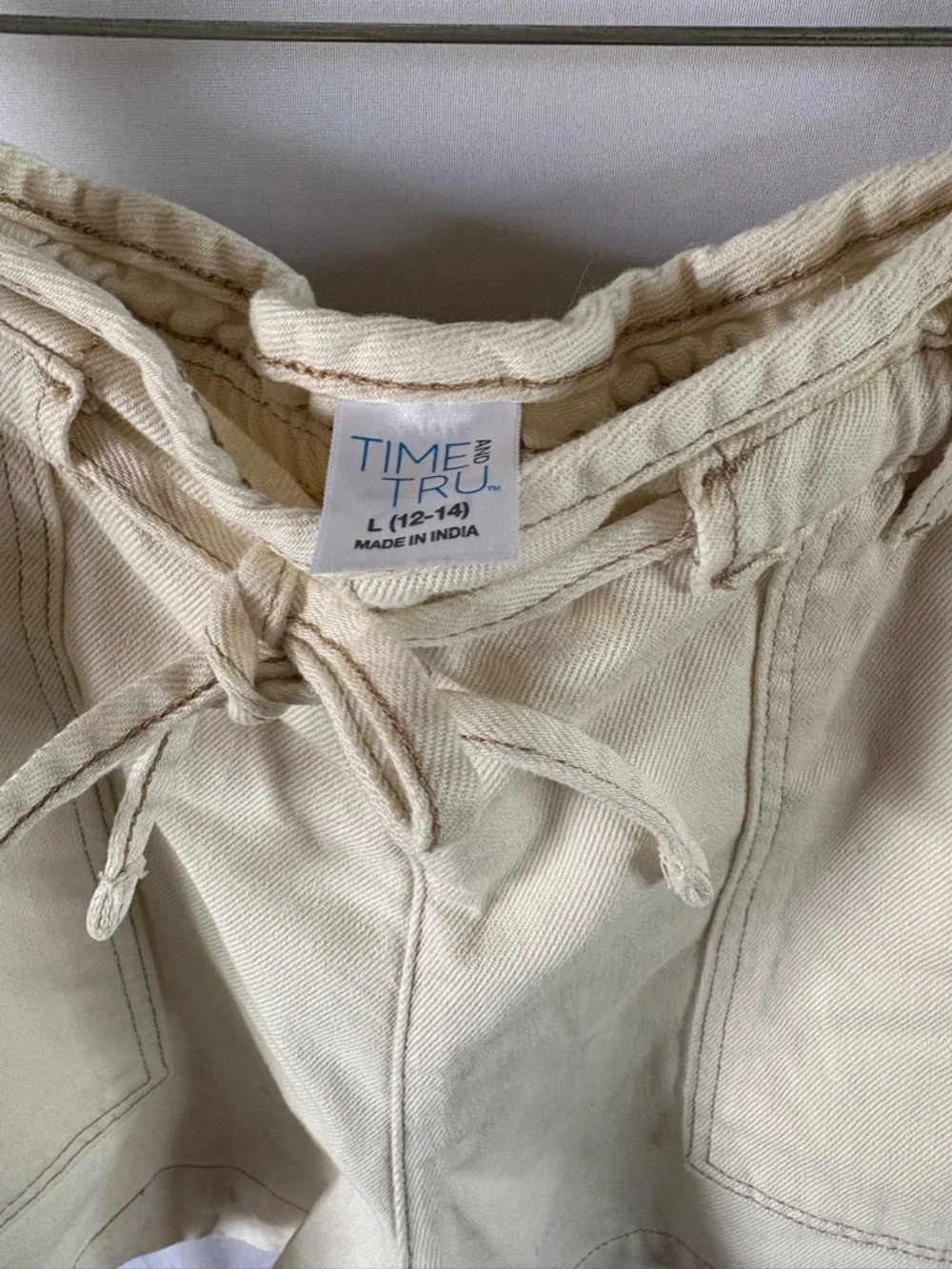Time and Tru Cream Elastic Waist Utility Shorts